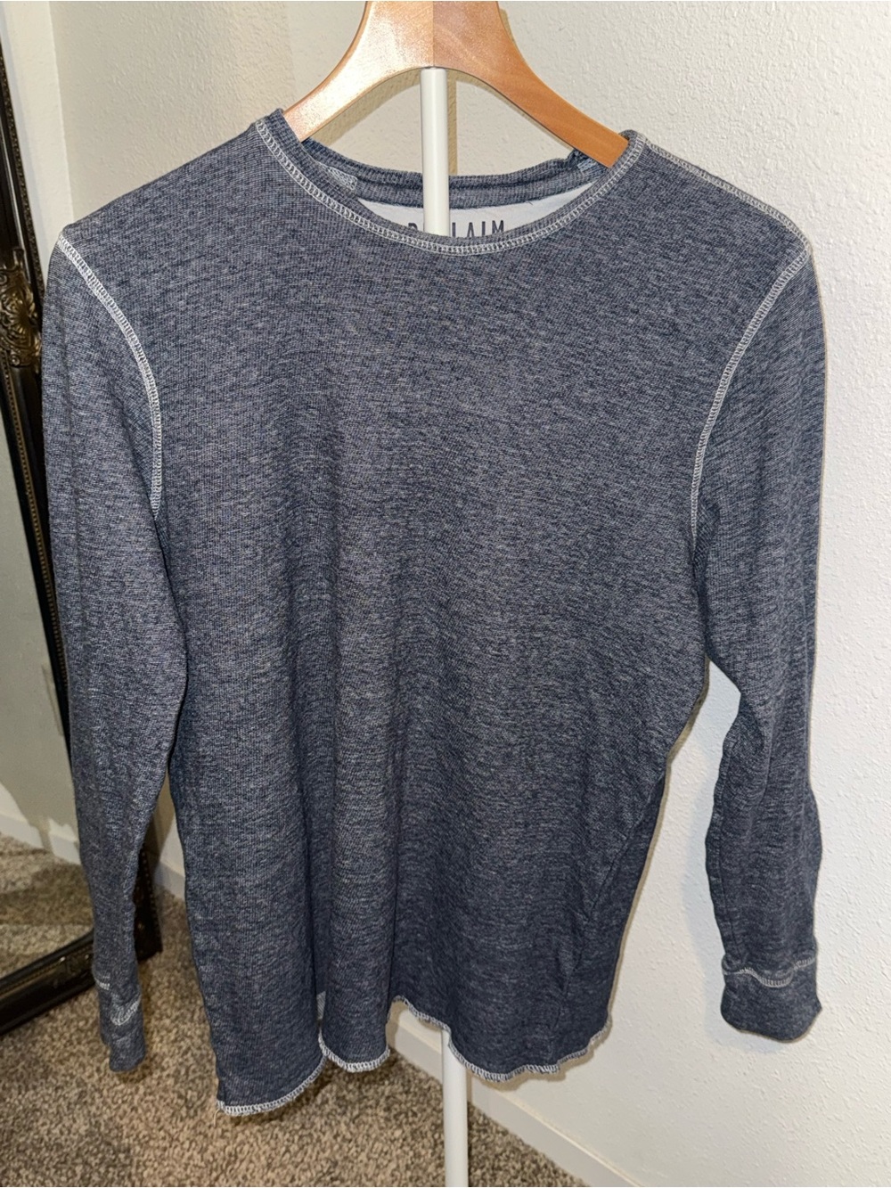 Reclaim Men's Gray Solid Seamed Knit Crew Neck Long Sleeve T-Shirt L